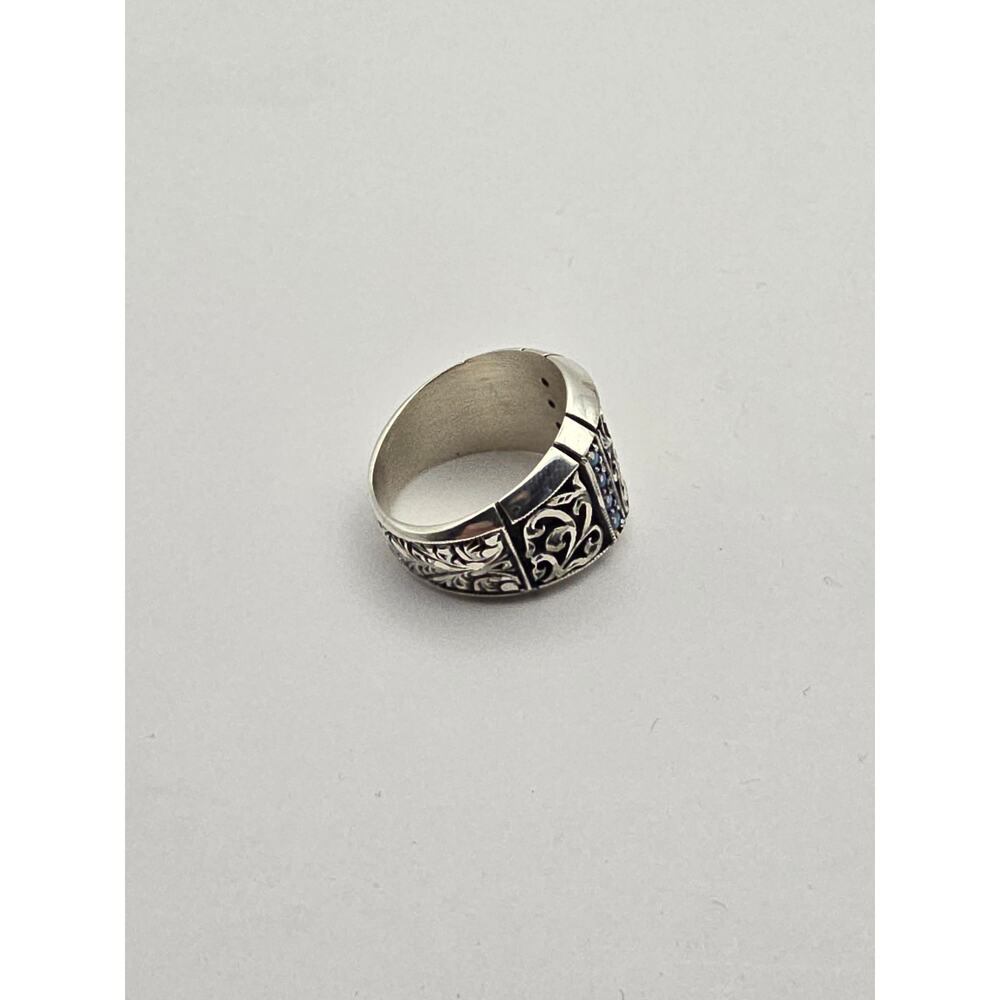 Men’s 925 Sterling Silver Wide Ring Blue Stones Filigree Size 9.5 - Picture 2 of 6